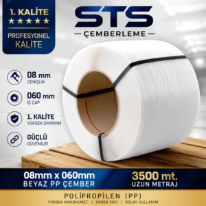 08mm 060mm Beyaz 3500 mt. Polipropilen PP Çember 1.Kalite