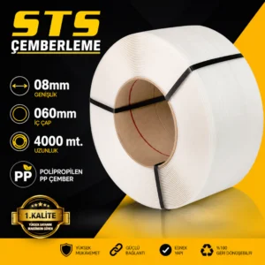08mm 060mm Beyaz 4000 mt. Polipropilen PP Çember 1.Kalite