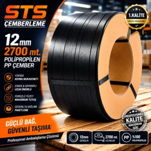 12mm Siyah 2700 mt. Polipropilen PP Çember 1.Kalite