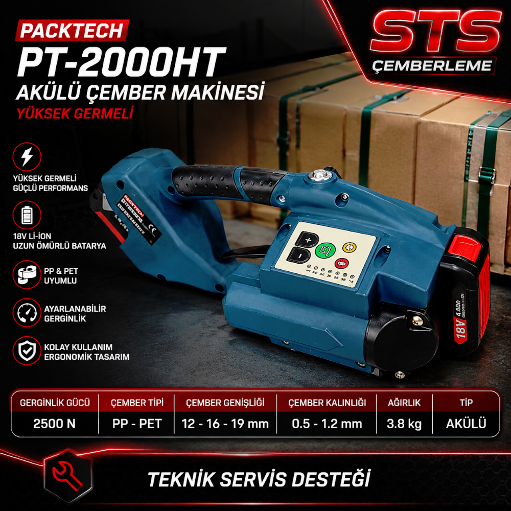 Packtech Akülü PP-PET Çember Makinesi PT-2000HT Yüksek Germeli Packtech Akülü PP-PET Çember Makinesi PT-2000HT Yüksek Germeli