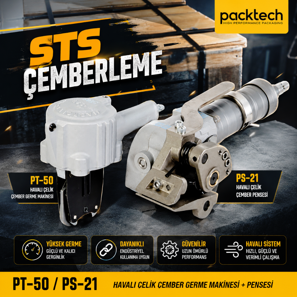 Packtech Havalı Çelik Çember Germe Makinesi + Pensesi PT-50 PS-21 Packtech Havalı Çelik Çember Germe Makinesi + Pensesi PT-50 PS-21