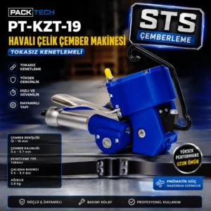 Packtech Havalı Çelik Çember Makinesi PT-KZT-19 Tokasız Kenetlemeli