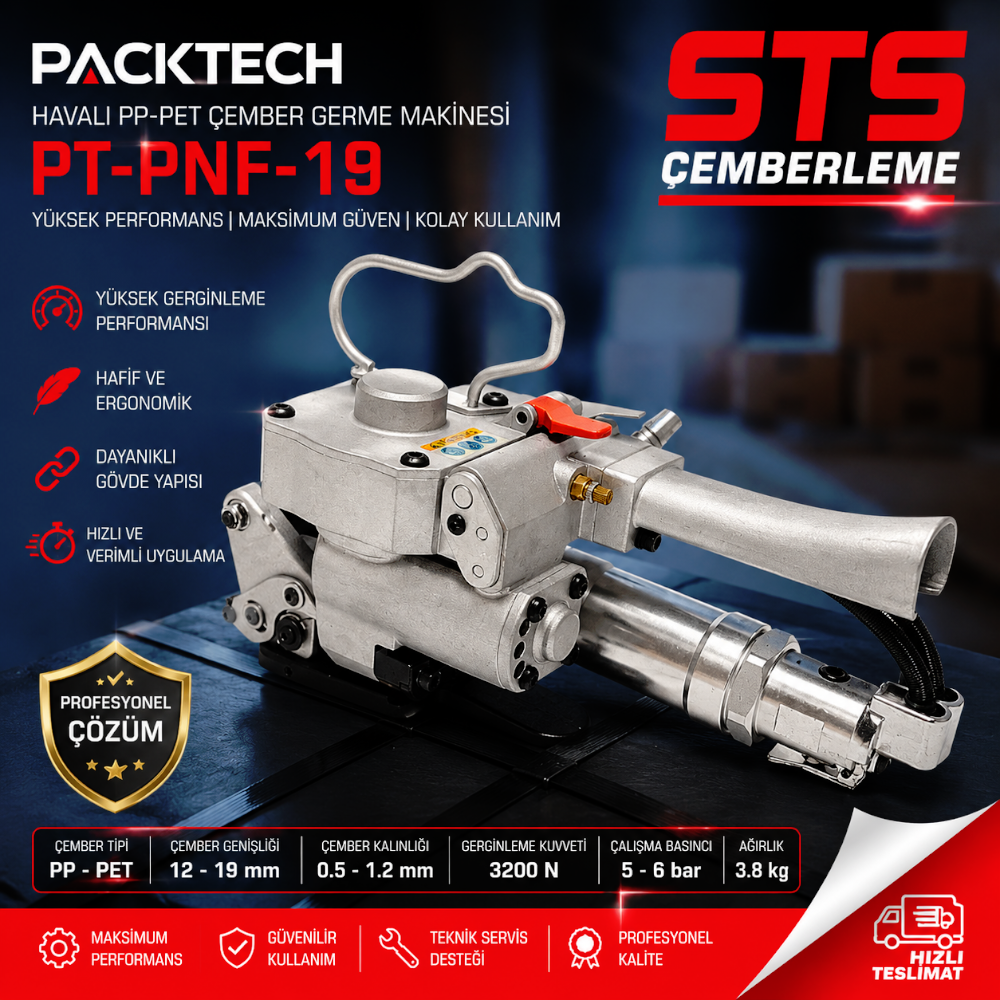 Packtech Havalı PP-PET Çember Germe Makinesi PT-PNF-19 Packtech Havalı PP-PET Çember Germe Makinesi PT-PNF-19