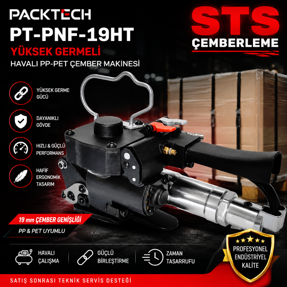 Packtech Havalı PP-PET Çember Makinesi PT-PNF-19HT Yüksek Germeli Packtech Havalı PP-PET Çember Makinesi PT-PNF-19HT Yüksek Germeli