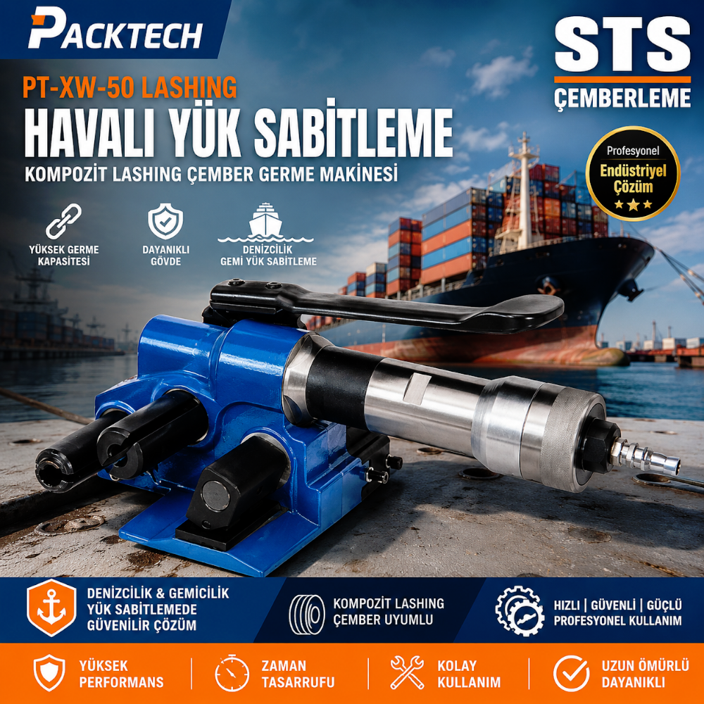 Packtech Havalı Yük Sabitleme Kompozit Lashing Çember Germe Makinesi PT-XW-50 Lashing - Denizcilik Gemi Yük Sabitleme Packtech Havalı Yük Sabitleme Kompozit Lashing Çember Germe Makinesi PT-XW-50 Lashing - Denizcilik Gemi Yük Sabitleme